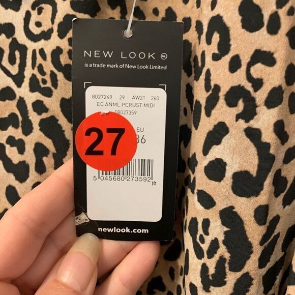 New Look Animal Print Ruched Mock Neck Midi Dress Size 4 Long Sleeves NWT - Picture 4 of 9